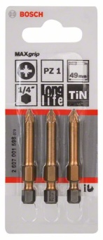 Бита крест для шуруповерта Max Grip PZ 1, 49 mm 3 шт. 2607001598 (2.607.001.598)
